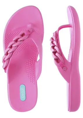 Sangria Pink Flip Flop Sandal with Chain Accent Made in USA - Clearance Final Sale